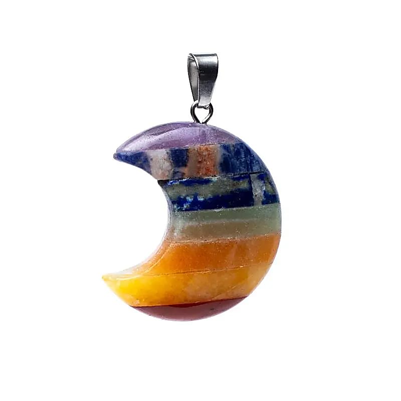Colgante de piedras preciosas en forma de luna de 7 chakras - 3 cm, juego de 2 piezas
