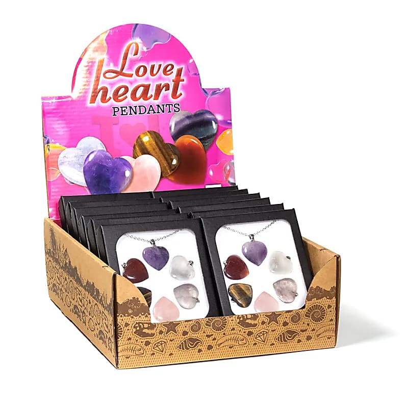 Juegos de piedras minerales Love Heart en exhibición - 26,5x21 cm, paquete de 12 piezas