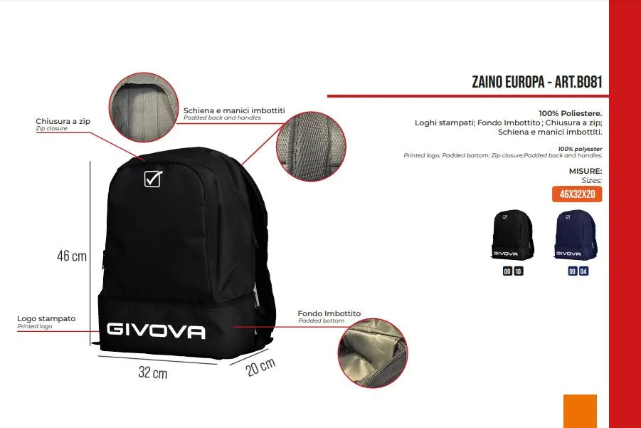 Športový batoh Givova Europa Black Black