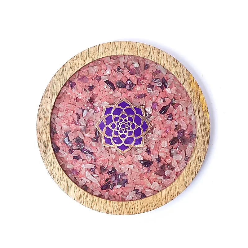 Coaster Lemn Lotus Rose Quartz & Ametist --pachet de 2 buc - 10cm