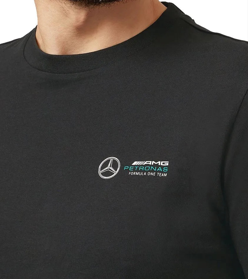 Koszulka T-shirt męska Mercedes F1 Fw z małym logo, czarna