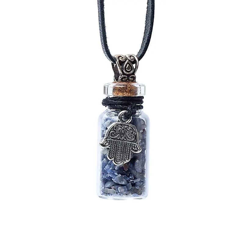Botella de regalo de vidrio con cordón con lapislázuli y khamsa - 3,6 cm, juego de 5 piezas