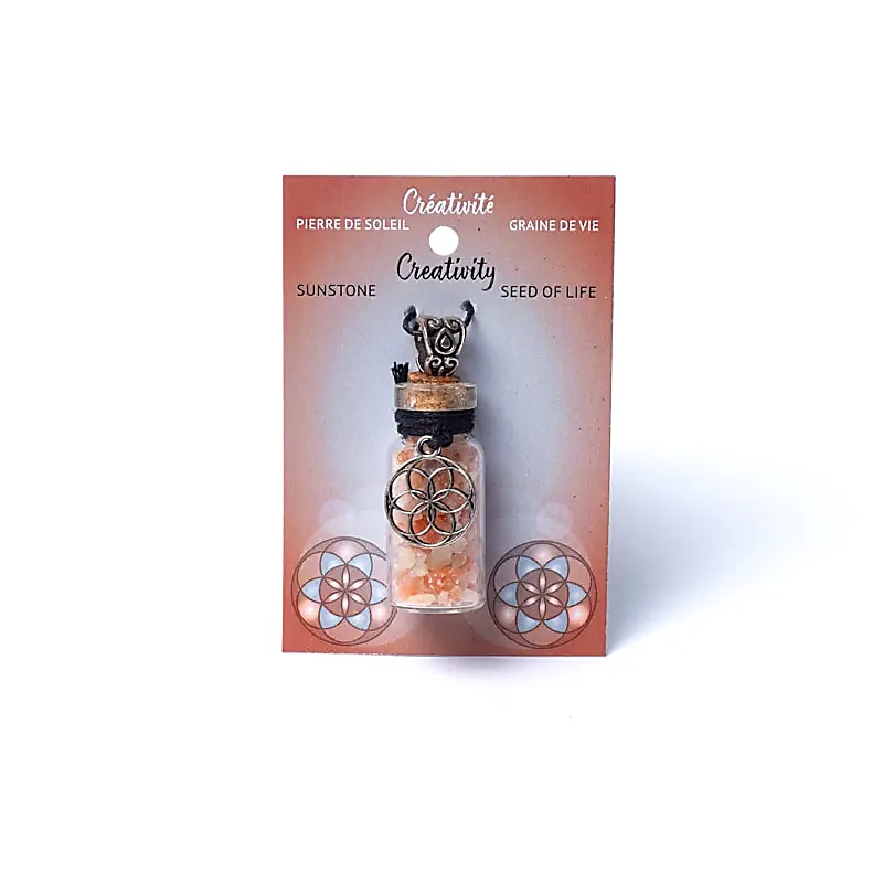 Glazen geschenkfles op akkoord met zonnesteen en levenszaad - set van 3 stuks - 3,6 cm