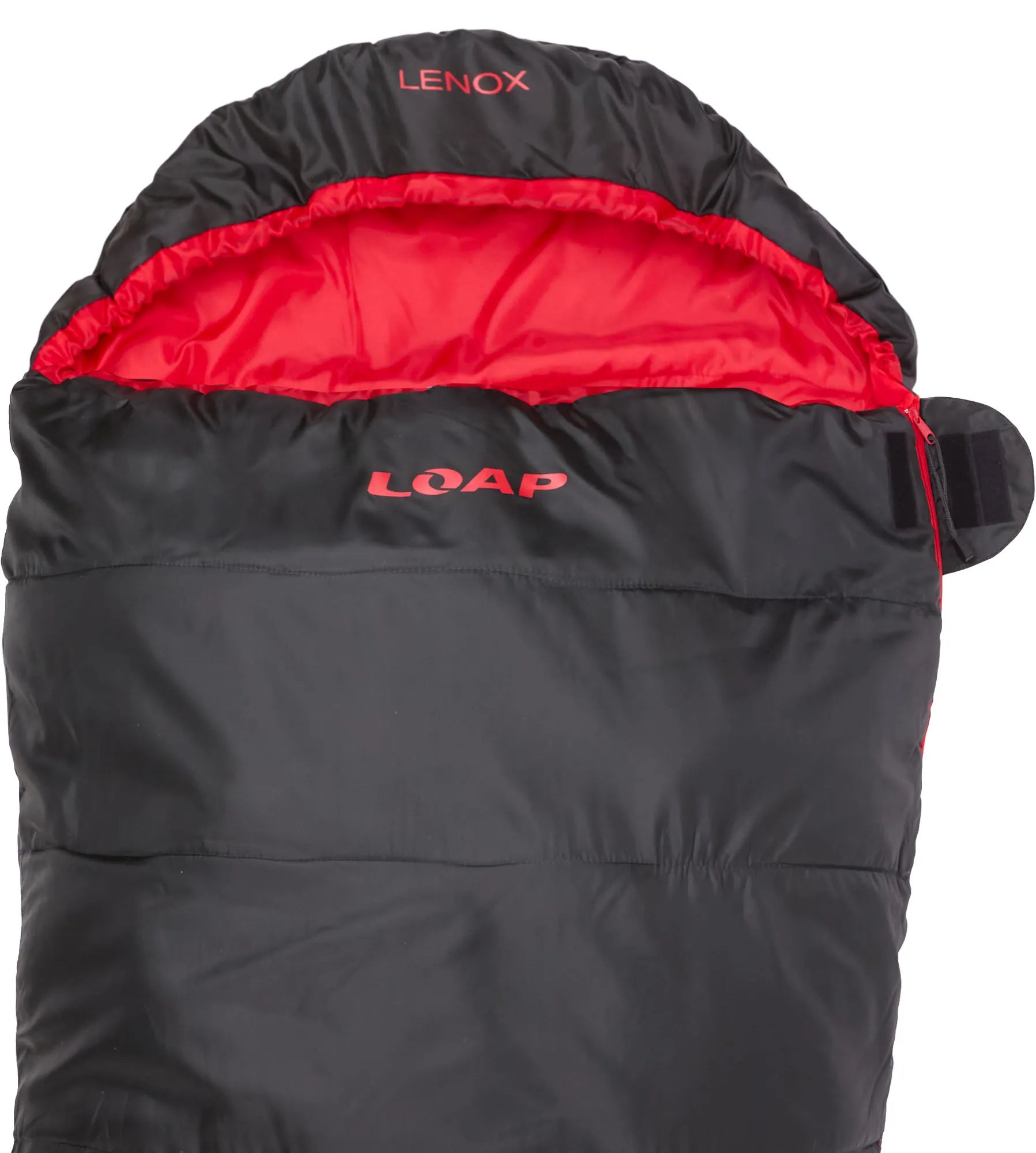Saco de dormir múmia loap lenox preto-vermelho preto com zíper l-esquerdo