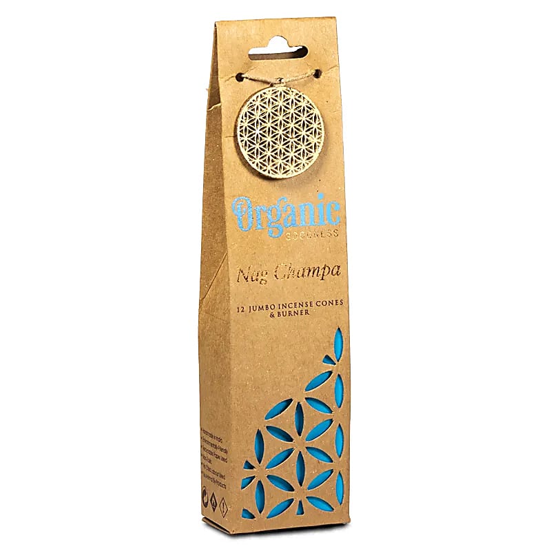 Cones de Incenso + Queimador Organic Goodness Nag Champa - Pacote de 72g com 6 unidades