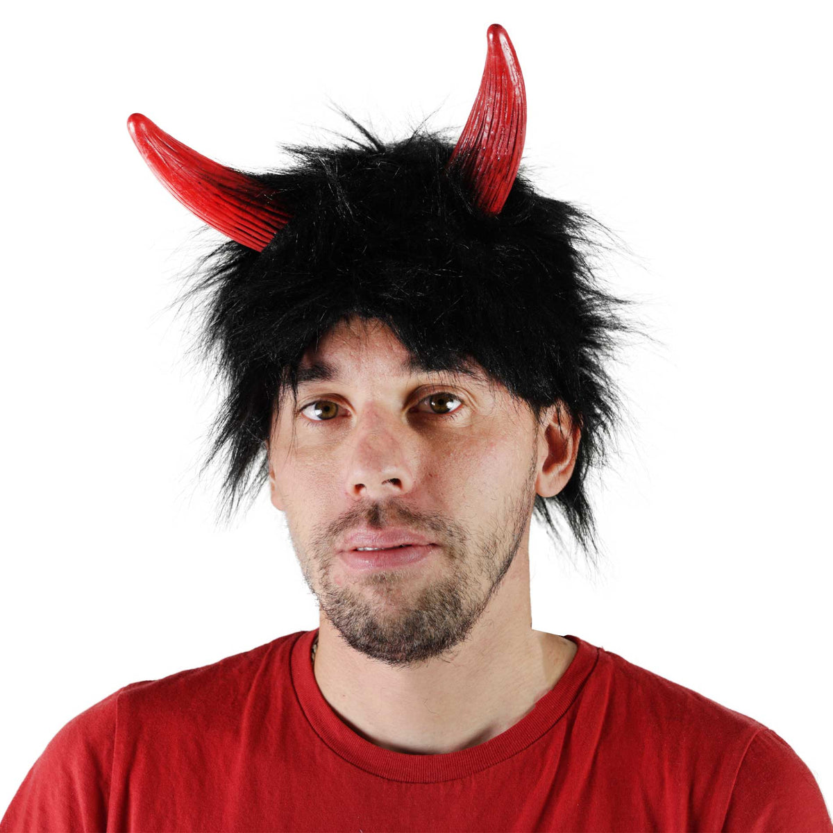Devil Wig With Horns For Adults
