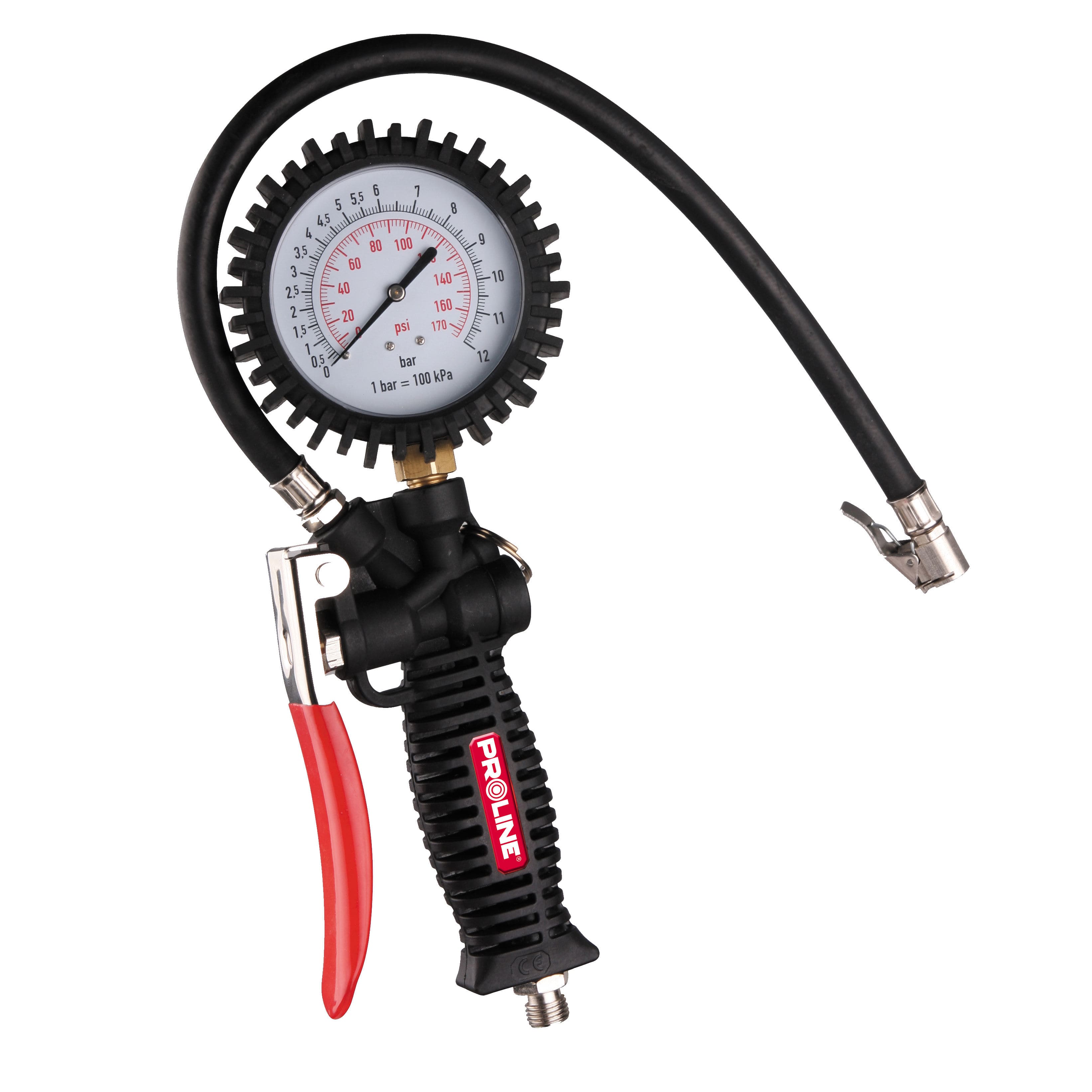 Gonfleur De Pneu Avec Manomètre 80 Mm 0-8bar Raccord 1/4 Tuyau 44 Cm Proline