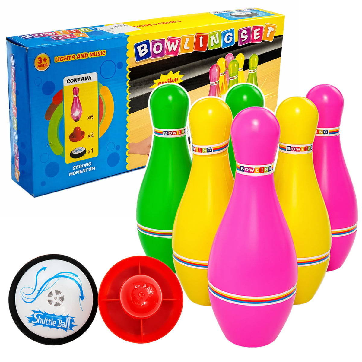 Bowling Arcade Game Set With Lights Colorful Discs For Children