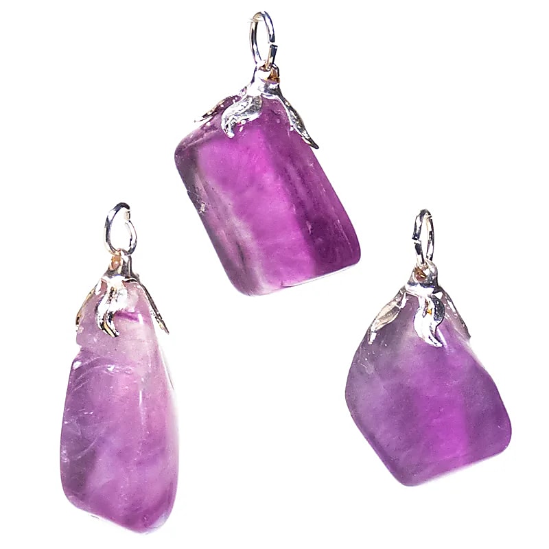 Gemstone Pendant Purple Fluorite --package Of 3 Pcs - ±1.5-3cm