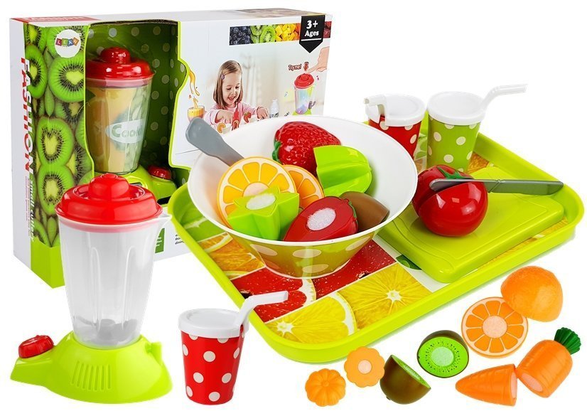 Set Of Vegetables And Fruits With A Battery Blender And A Tray
