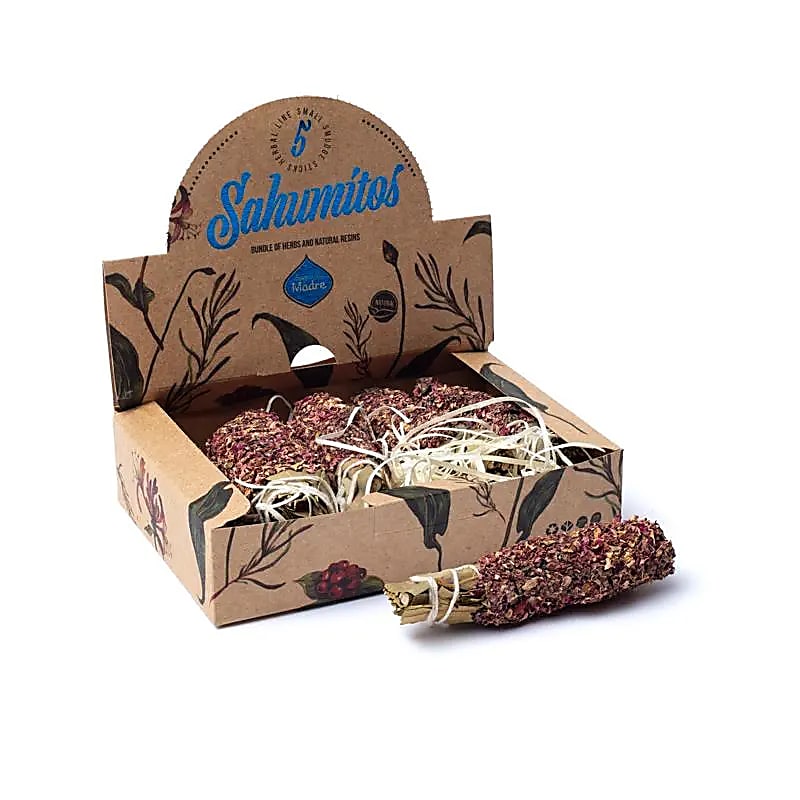Sagrada Madre Sahumitos Smudge Roses Per 5 In Display Box - 18x4x12cm