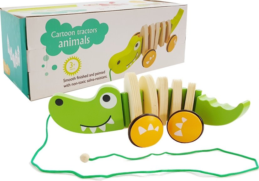 Wooden Crocodile On Wheels 18cm