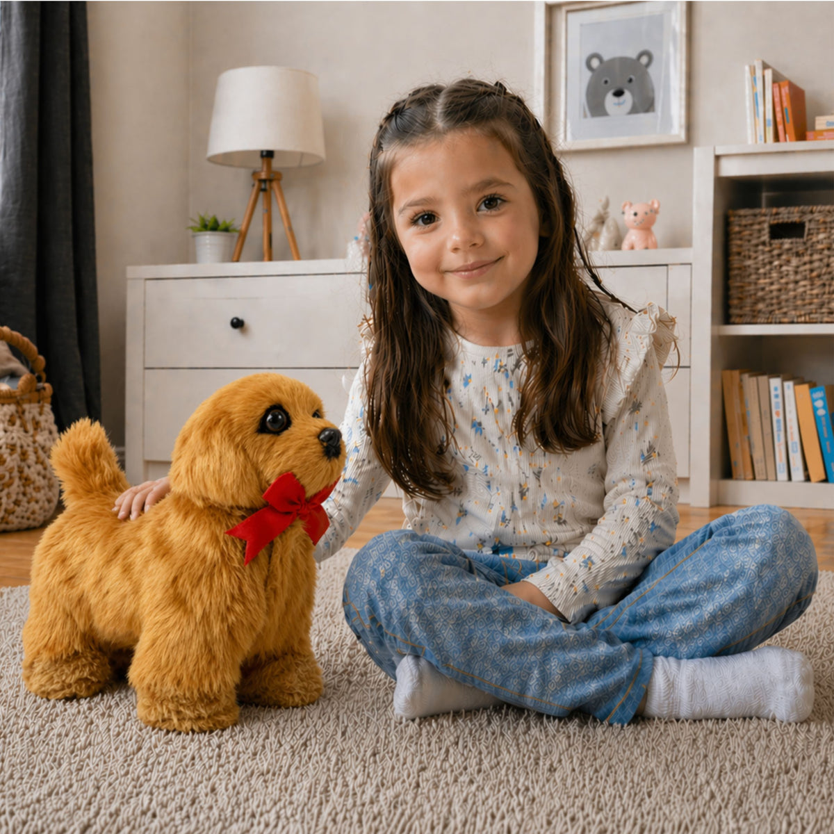 Cachorro interativo com controle remoto se move e late marrom