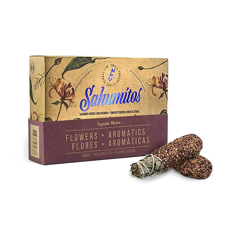 Sagrada Madre Sahumitos Smudge Assorted Aromatic Flowers Per 5 In Display Box - 18x4x12cm