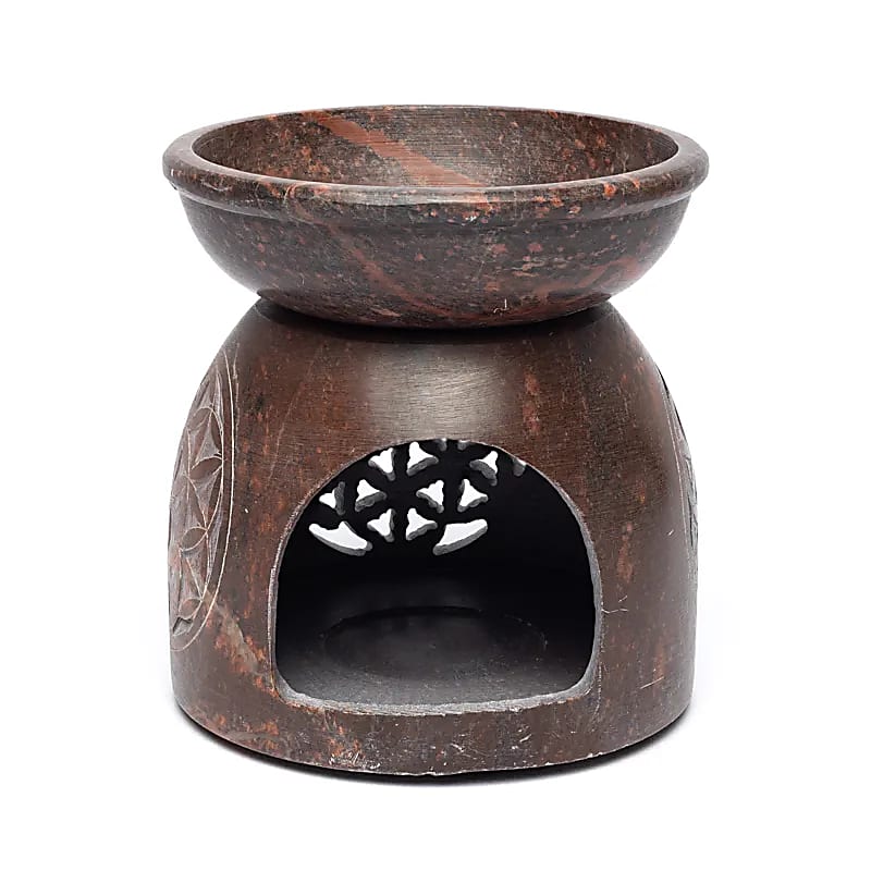 Oliebrander Flower Of Life Speksteen - 11x10 Cm