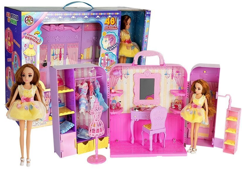 Dressing Room With Light And Mirror. 26 Cm Doll. Clothes Set. Accessories