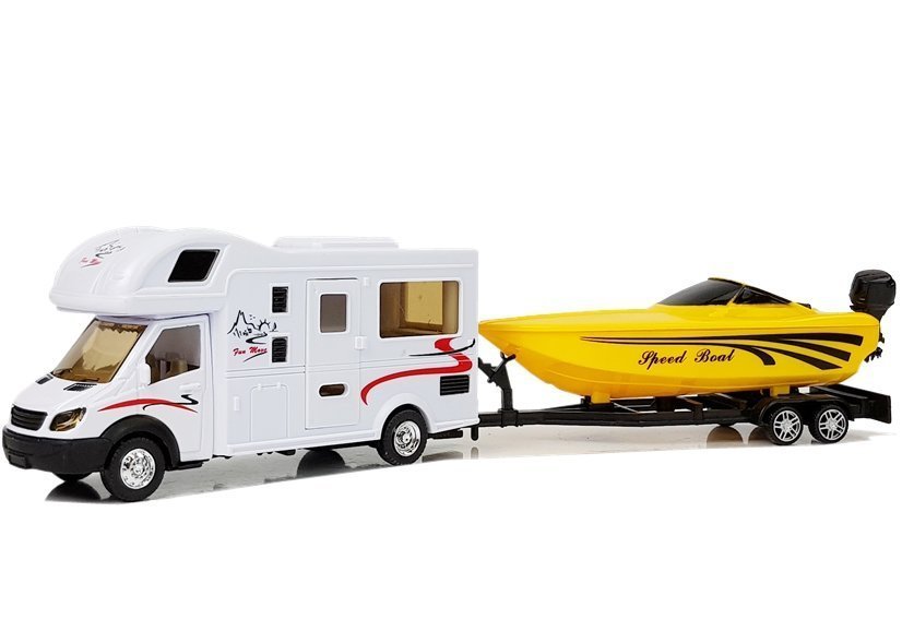 Wohnmobile With A Yellow Motorboat And 1:48 Friction Drive