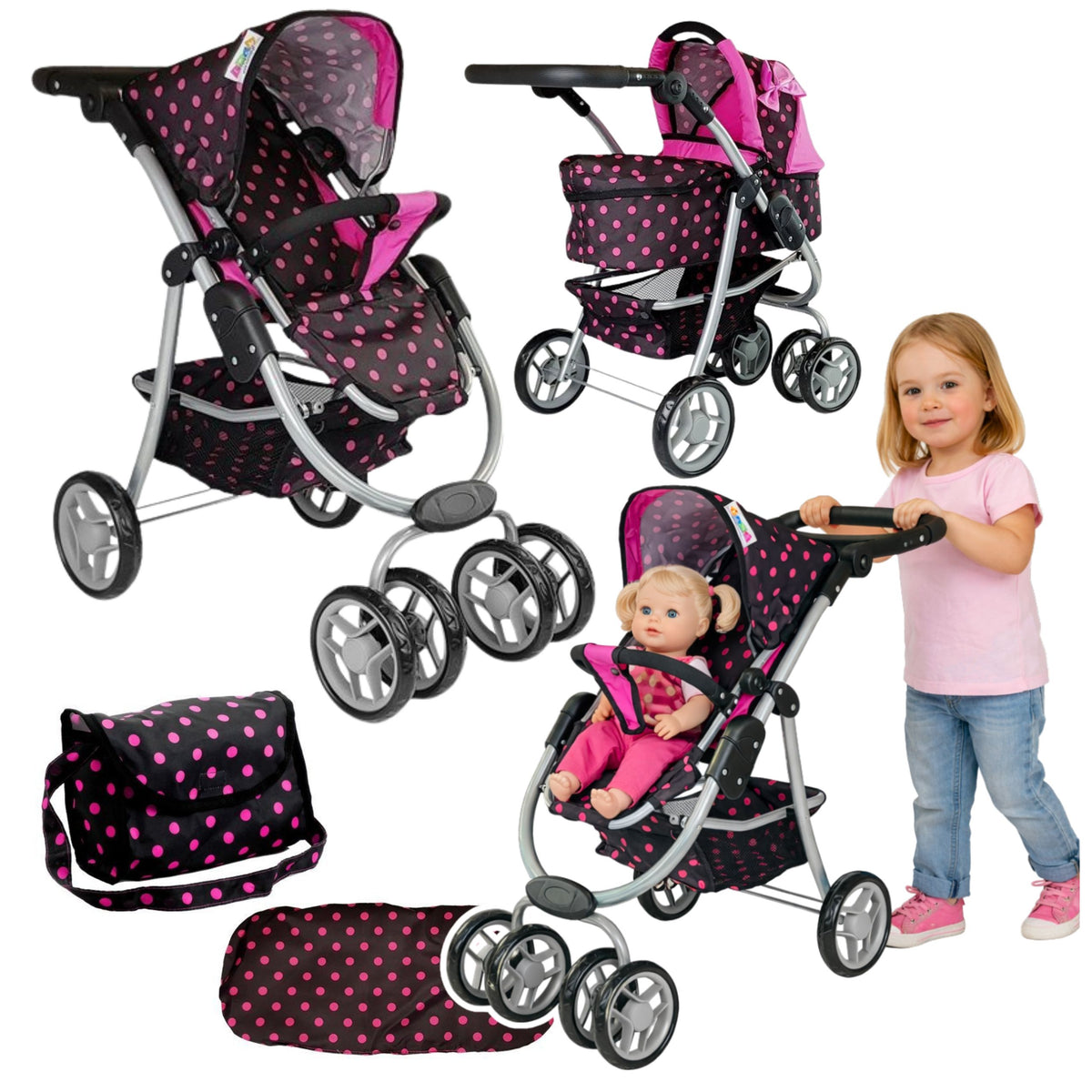 2in1 Stroller With Black And Pink Bag