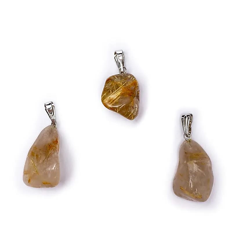 Cuarț Rutilat Gemstone Pandantiv Pin Forat - ±2-3cm Pachet De 5 Buc