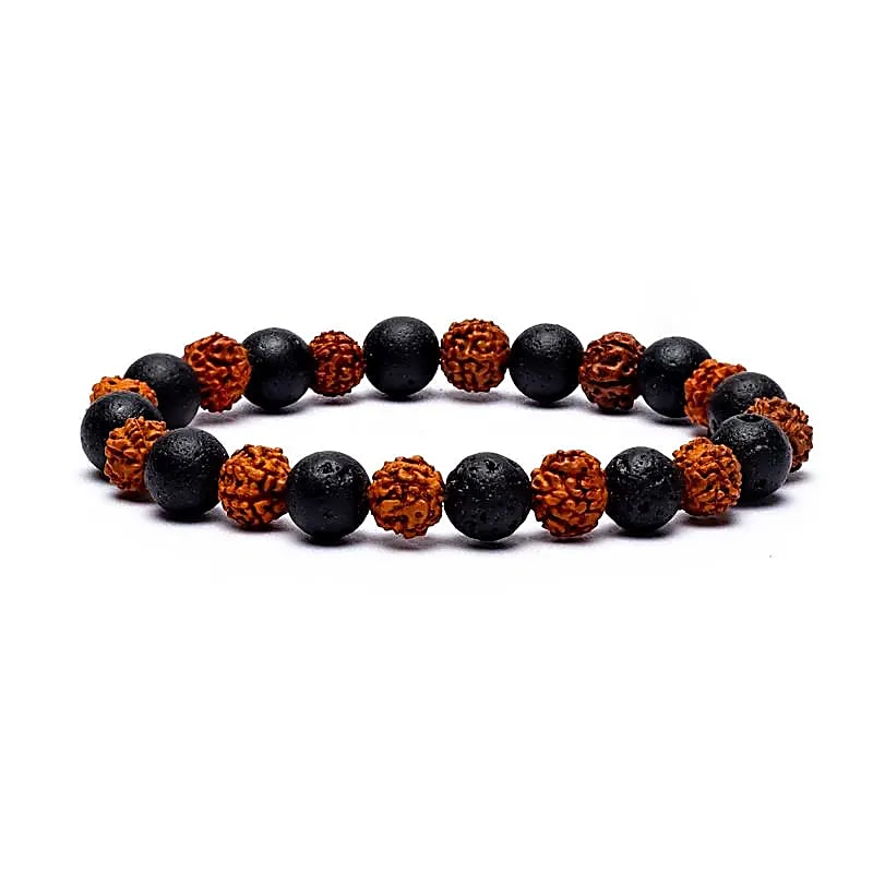 Pružný náramok Rudraksha/lava Rock --balenie 3 ks - 0,8 cm; 9 cm