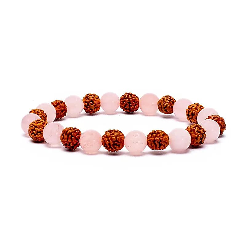 Rudraksha/rose Quartz náramok elastický --balenie 2 ks - 0,8 cm;8 cm