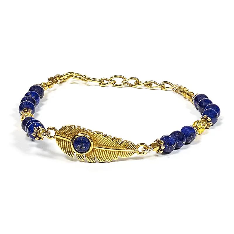 Bracelet Feather With Lapis Lazuli -- Set Of 2 Pcs - ±6.5cm