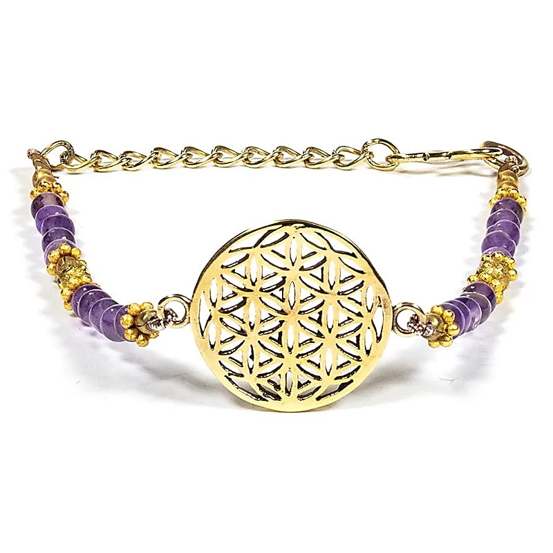 Armbånd Flower Of Life Med Ametyst --sæt med 2 stk - ±0,3 Cm