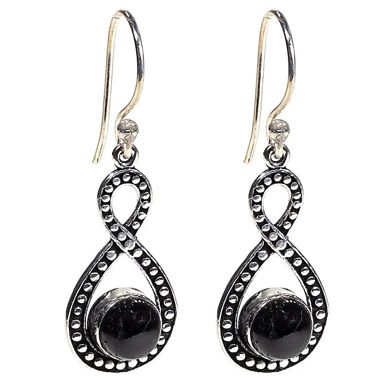 Earrings With Black Tourmaline--package Of 2 Pcs - 4cm