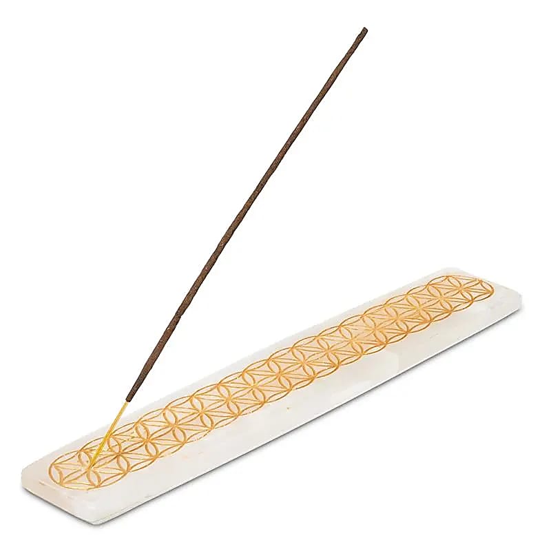 Porta Incienso Selenita Con Flor De La Vida - 225 G