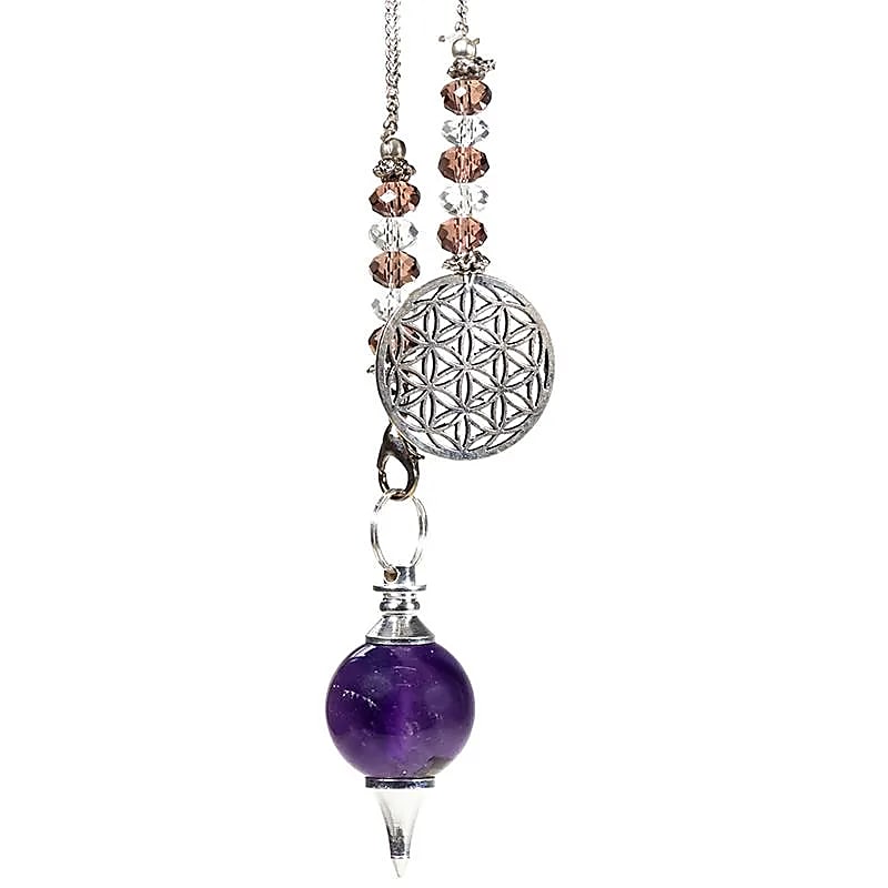 Pendulum Ametyst & Flower Of Life Chain --sæt med 2 stk - 20 G