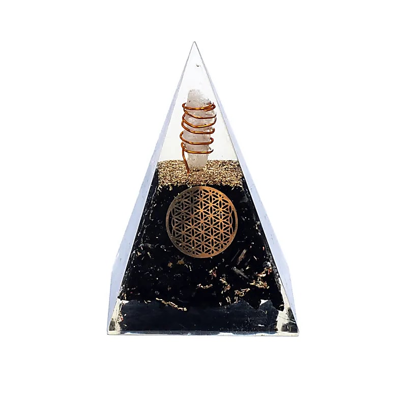 Orgonitová pyramída Turmalín Kvet života - 5x5x8cm