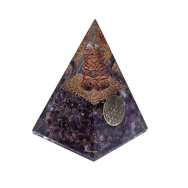 Orgonit piramis ametiszt életvirág - 5x5x8 cm