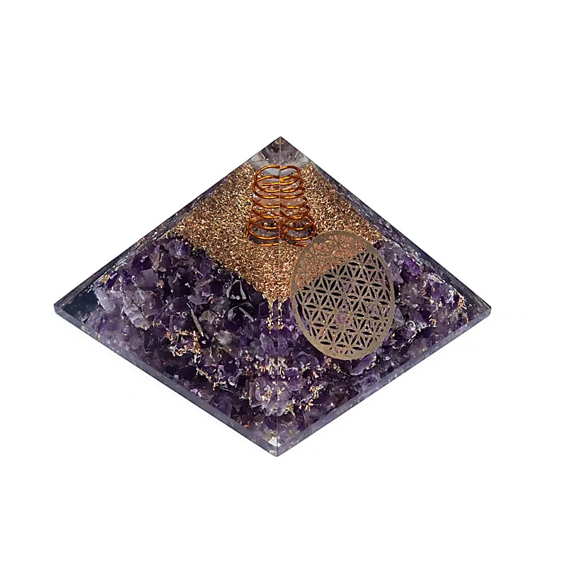 Pirámide de orgonita amatista flor de la vida - 7x7x6 cm