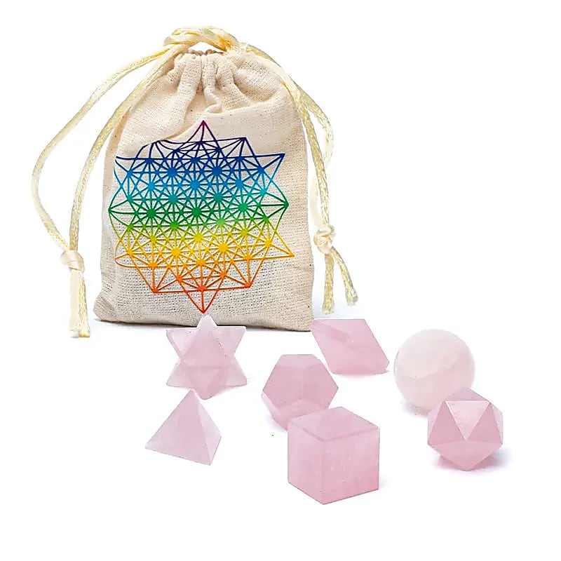 Set de 7 piese Geometrie Sacră Cuarț Roz - ±6,7x9cm