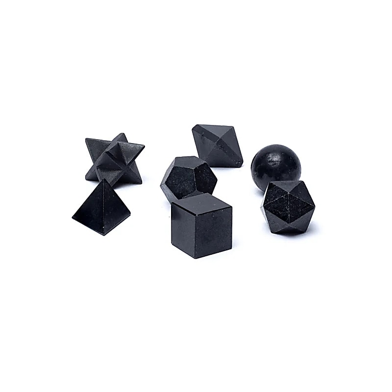 Conjunto de 7 peças de geometria sagrada de turmalina preta - ±6,7x9cm