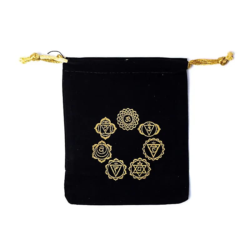Sammetspåse 7 Chakrasymboler - 10x11cm Paket med 10 st