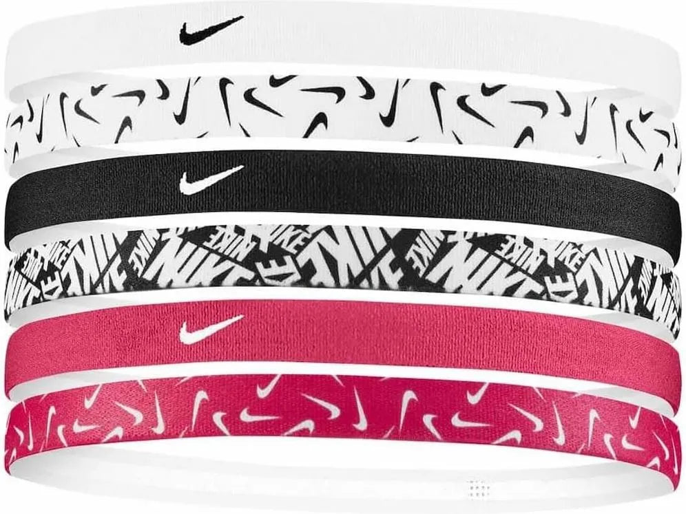 Set di fasce per capelli Nike, confezione da 6, mix bianco-rosa-nero