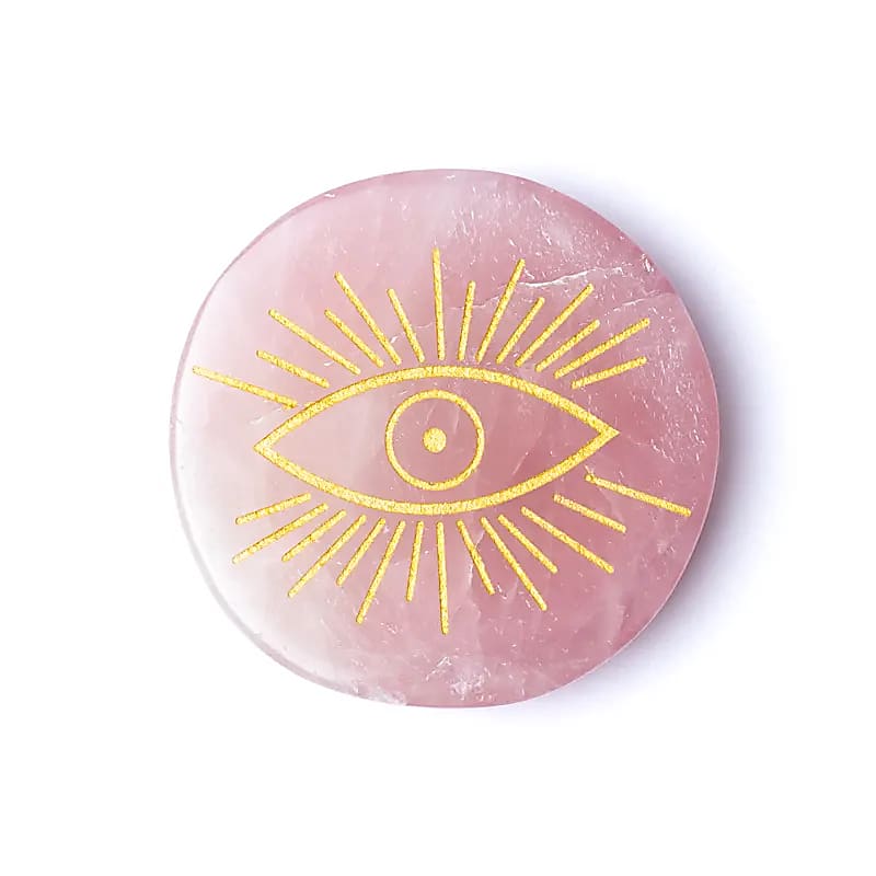 Engraved Mineral Disk Rose Quartz All-seeing Eye --set Of 2 Pcs - ±5cm
