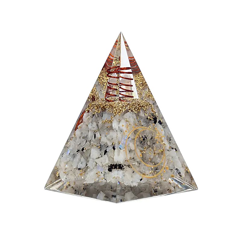 Pierre de lune pyramidale orgonite avec symbole de lune -- 6x6x85cm - 6x6x8.5cm