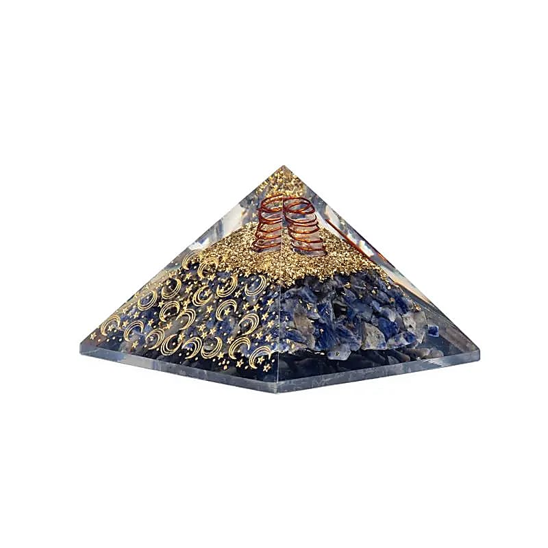 Sodalita Pirámide De Orgonita Con Luna Y Estrellas - 75x75x5cm - 7.5x7.5x5cm