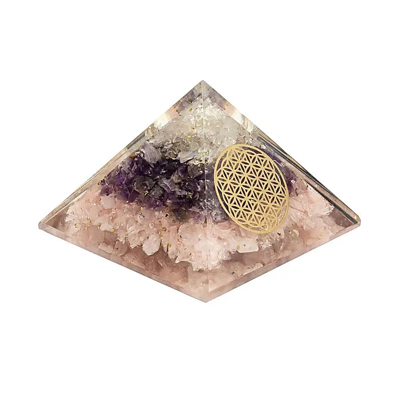 Triângulo Dourado Pirâmide Orgonite Com Flor Da Vida - ±7,5cm