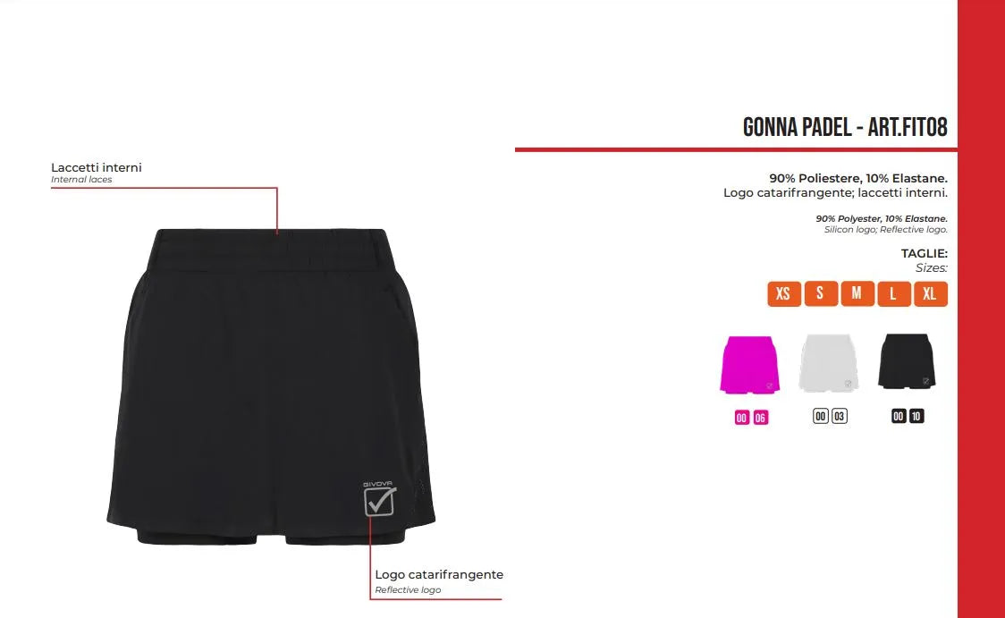 Gonna sportiva da donna givova padel fitness fuxia rosa s