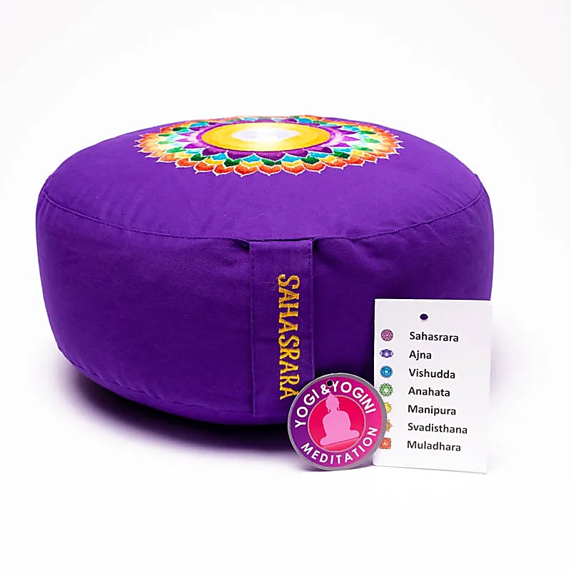 Meditationspude Chakra 7 Broderet - 33x17 Cm