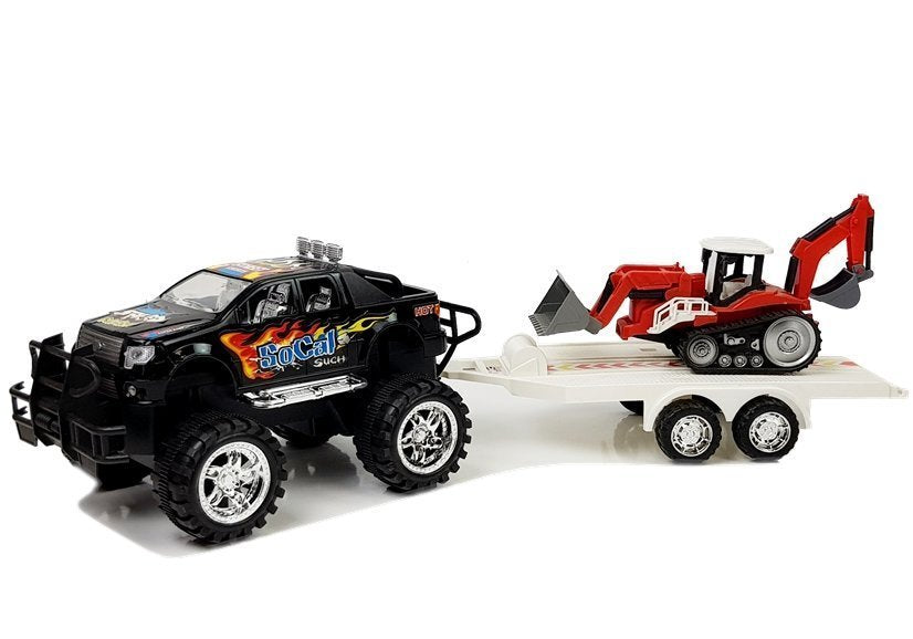Set Of Vehicles With Friction Off- Road Car Black And Excavator