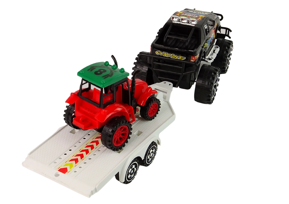 Set Of Vehicles With Friction Off- Road Car Black And Excavator