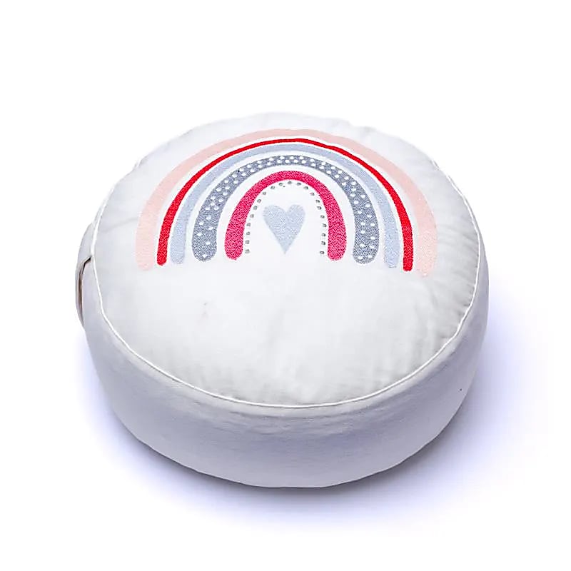 Meditációs párna kerek fehér szivárvány biopamut (ocs) - 33x17cm; ±2300g