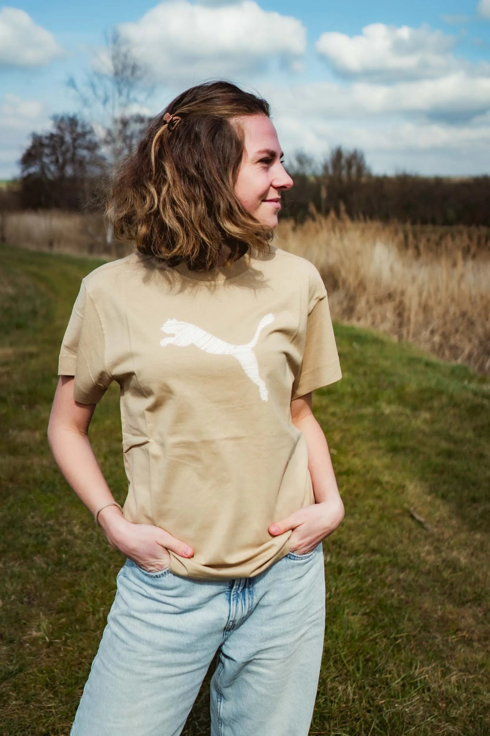 T-shirt da donna puma wmns la sua maglietta sand dune beige xs