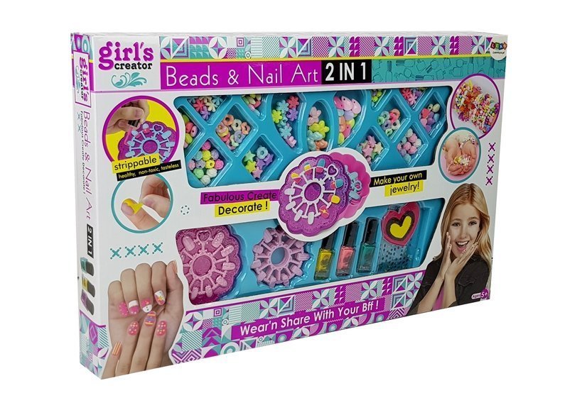 Set Of 2 In 1 Bracelet Making And Nail Painting Beads Nail Lacquers