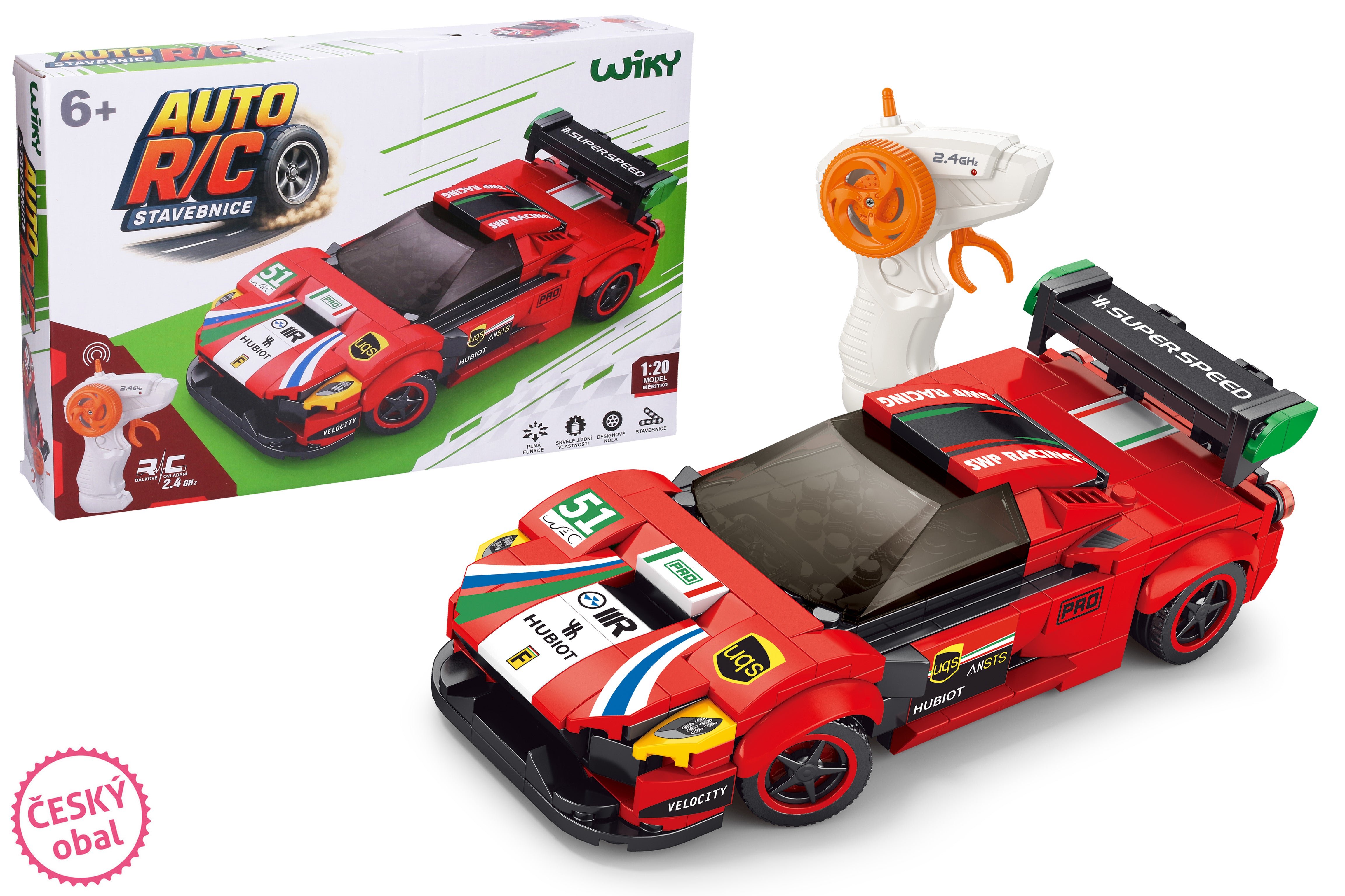 Bausatz Rotes RC-Auto mit Fernbedienung 17 cm 279 Teile - Tschechische Verpackung