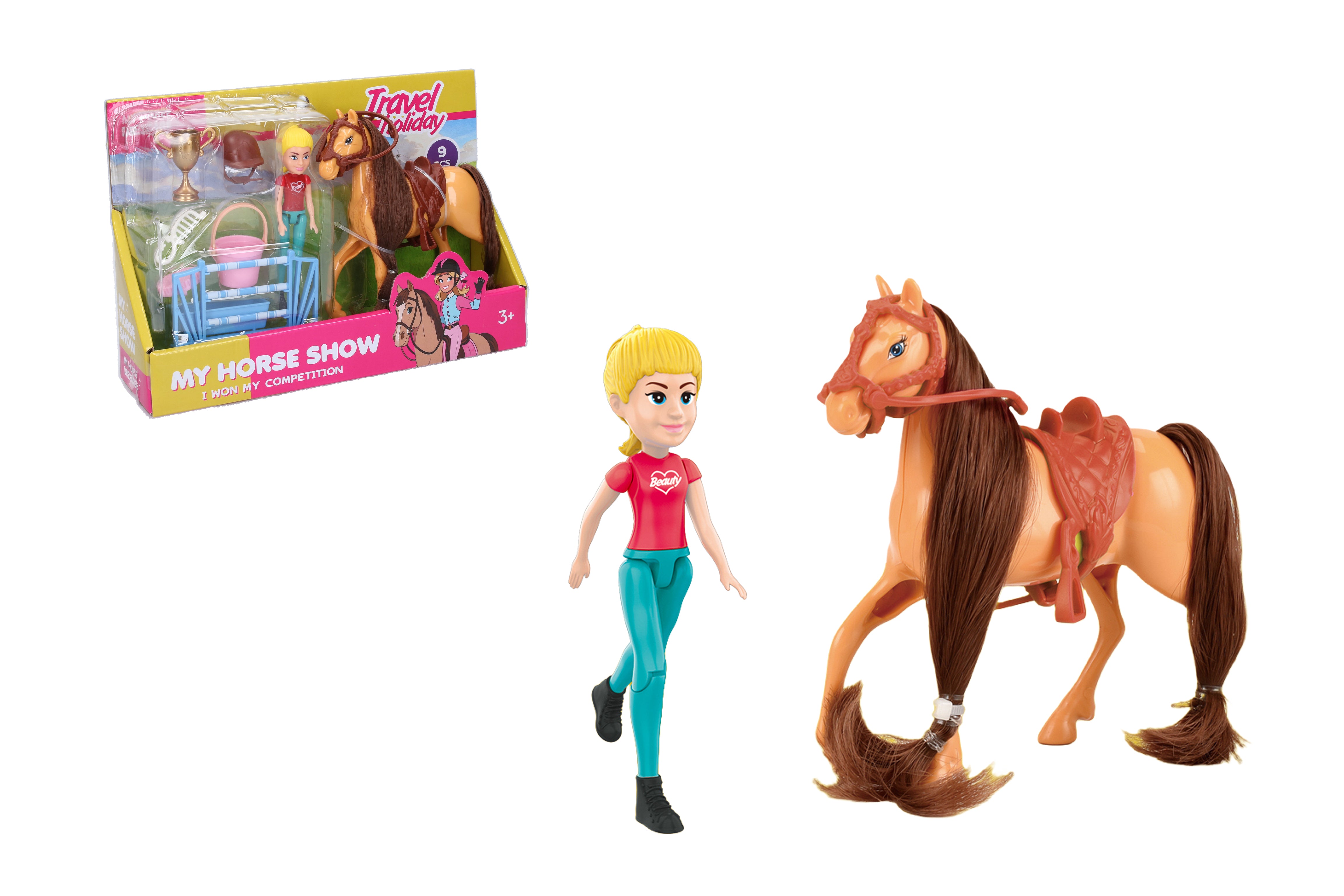 Conjunto de corridas equestres de cavalos com estatueta 12,5 cm